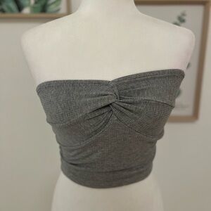 Shein Grey Summer Twist Front Ribbed Knit Tube Top